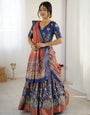 Royal Blue & Rust Kalamkari Tussar Silk Lehenga with Zari Border & Tassel Dupatta – Traditional Wedding & Festive Wear