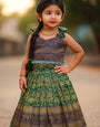 Kids Traditional Parrot Green & Royal Blue Banarasi Lehenga Choli with Gold Zari Work