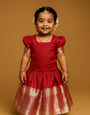Traditional Red Silk Kids Lehenga Choli with Zari Border and Tassels – Festive Wear