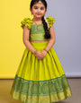 Parrot Green Silk Kids Lehenga Choli with Puff Sleeves and Zari Border – Traditional Festive Wear