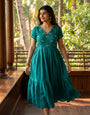 Elegant Rama Green Ethnic Gown for Women – Handworked Moti & Kardana Long Dress