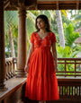 Designer Red Ethnic Gown for Women with Moti Kardana Hand Embroidery