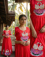 Radiant Red Muslin Gown with Artisanal Swan & Khatli Handwork