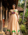 Peach Kalamkari Maslin Gown with Khatli Handwork, Beads & Moti Detailing