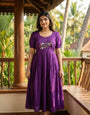 Purple Roman Fabric Handwork Anarkali Gown for Women