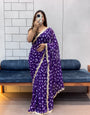 Royal Purple Bandhani Georgette Saree with embroidery Lace Border & Running Blouse