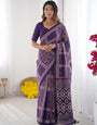 Royal Purple Modal Silk Saree with Tribal & Geometric Print | Designer Ethnic Pallu Saree for Festive Wear