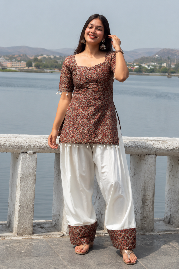 Ajrakh Cotton Farsi Salwar Set – Traditional Printed Kurta & Patiala Salwar