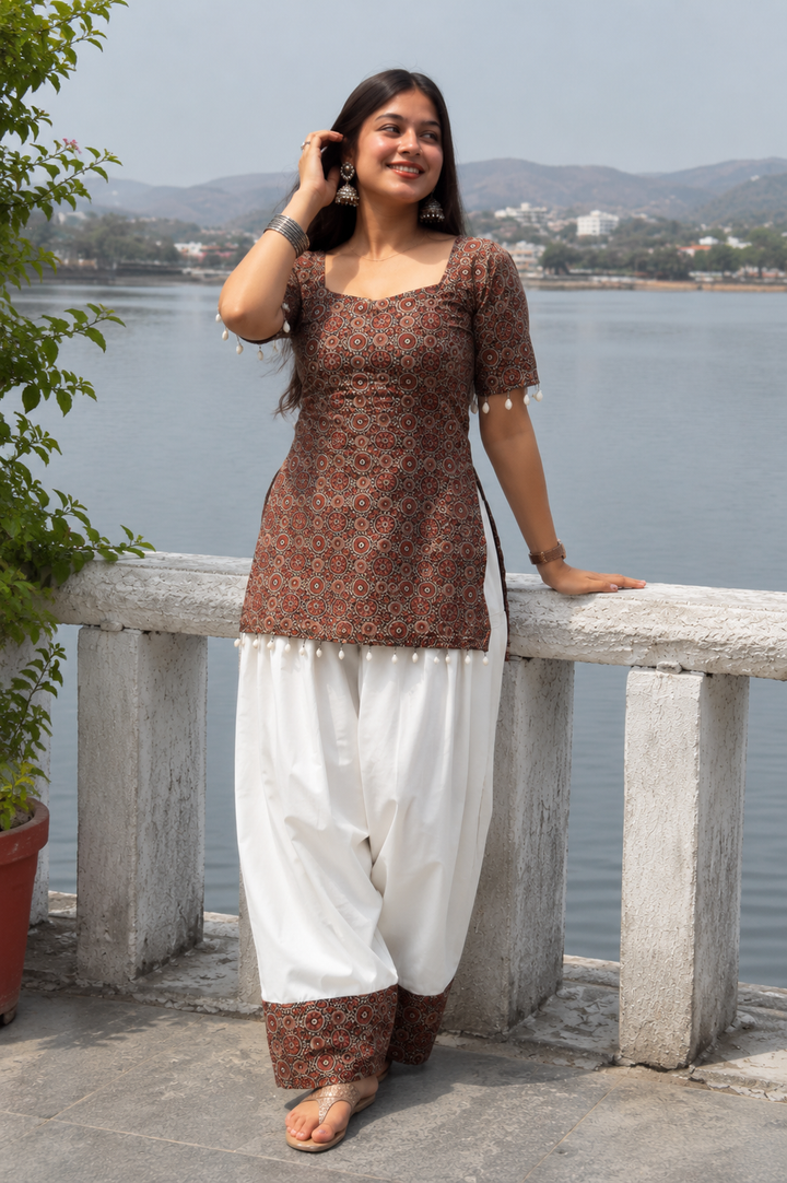Ajrakh Cotton Farsi Salwar Set – Traditional Printed Kurta & Patiala Salwar