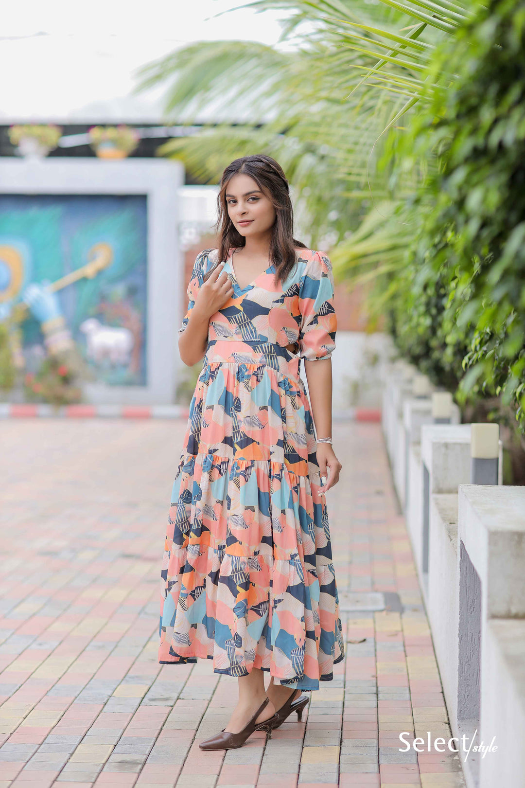 Multicolor Abstract Print Cotton Dress