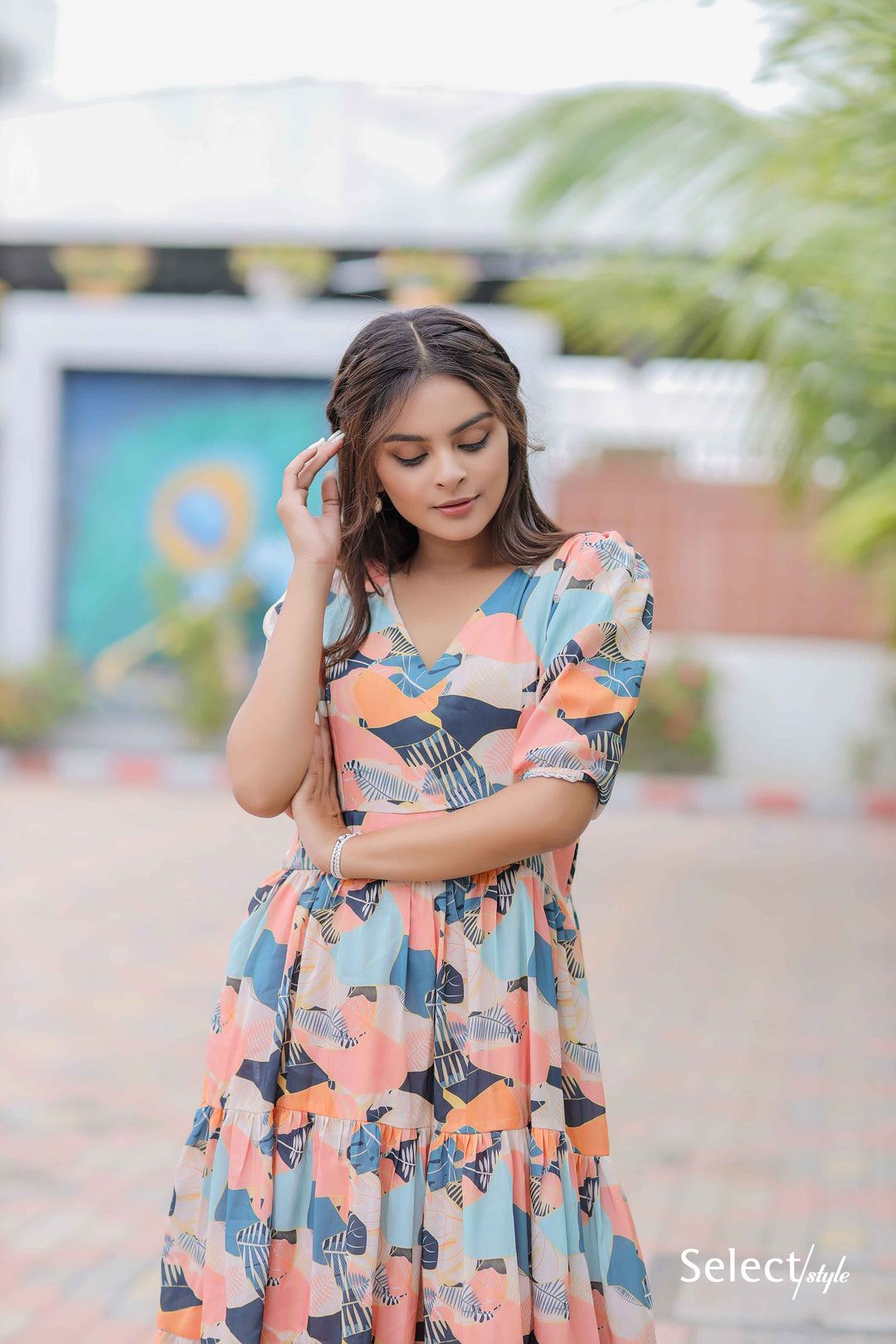 Multicolor Abstract Print Cotton Dress