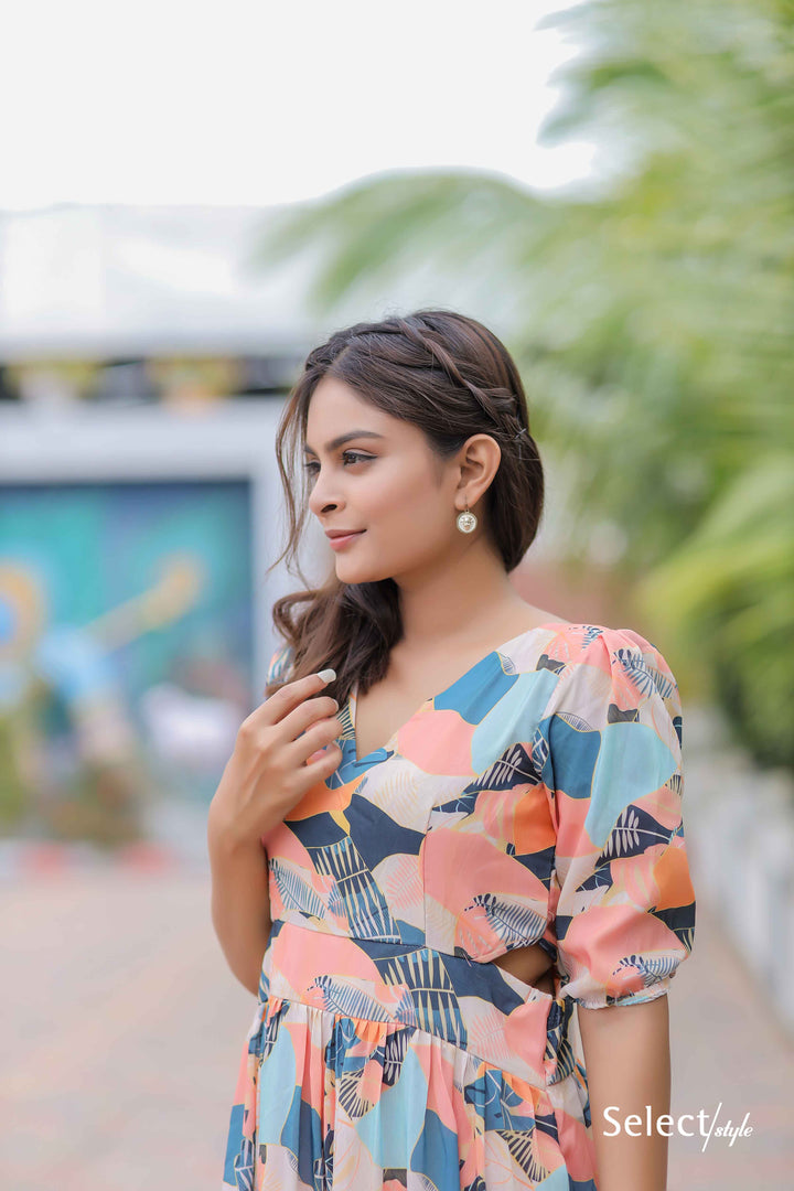 Multicolor Abstract Print Cotton Dress