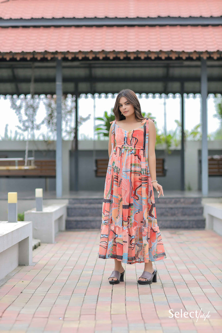 Multicolor Printed Georgette Maxi Dress