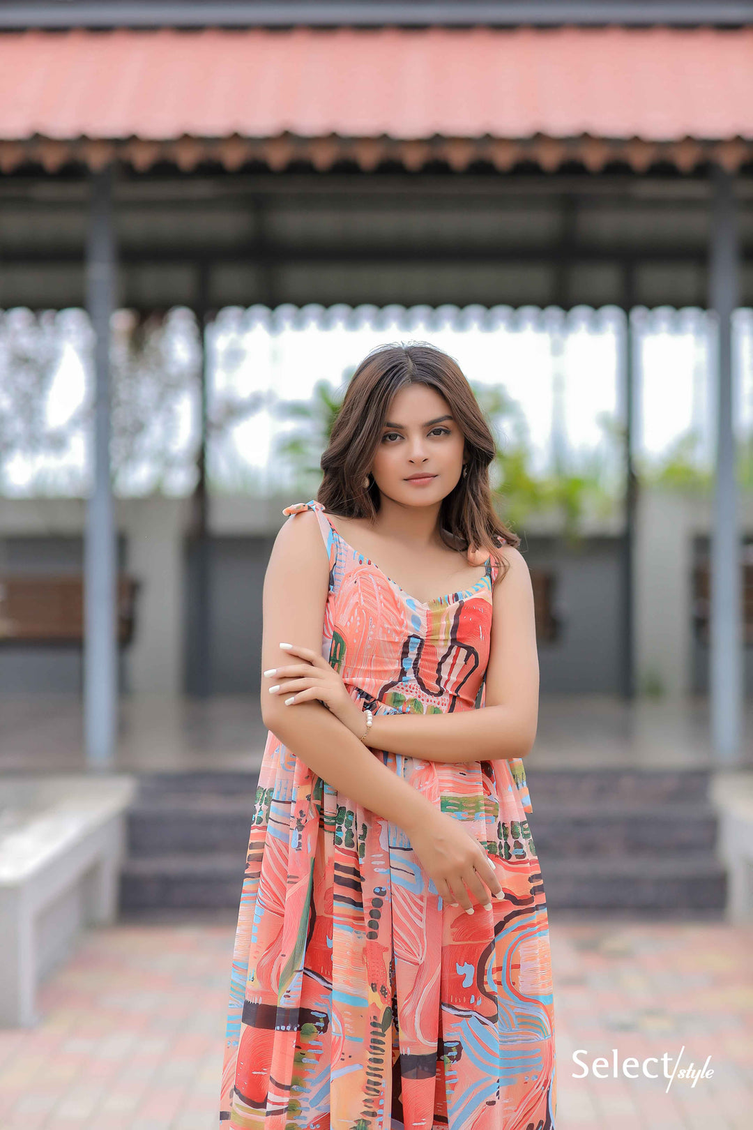Multicolor Printed Georgette Maxi Dress
