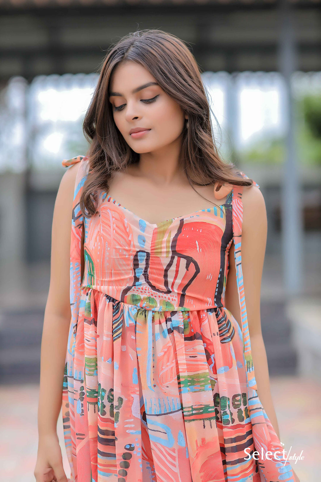 Multicolor Printed Georgette Maxi Dress