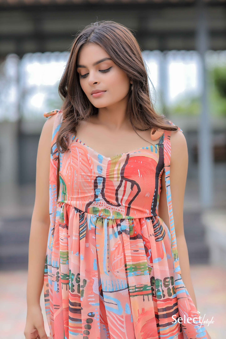 Multicolor Printed Georgette Maxi Dress