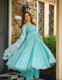 Premium Blue Kota Doria Kurta Set with Dupatta & Bottom | ShreMall
