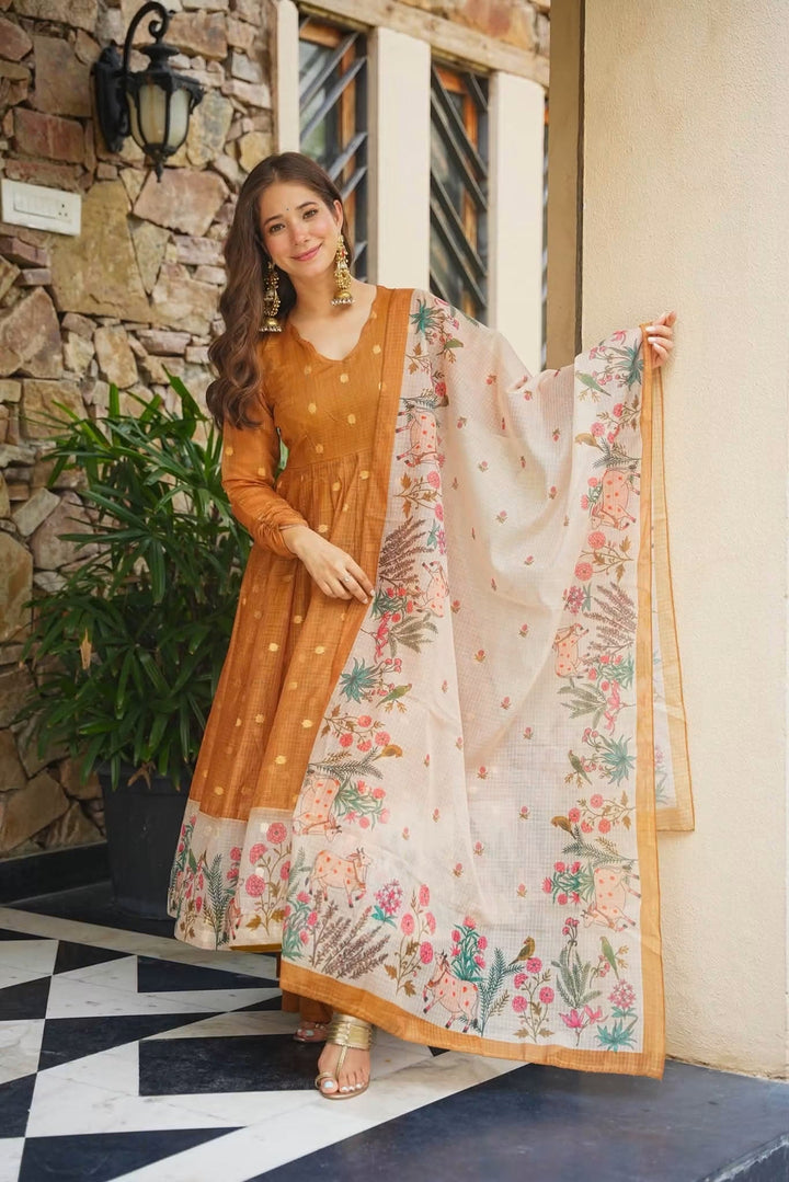 Premium Mustard Kota Doria Kurta Set with Dupatta & Bottom | ShreMall
