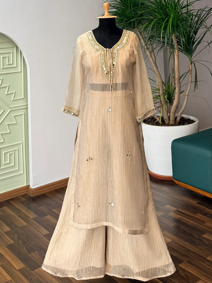 Dusty Champagne Gold Handwork Necklace Sharara set