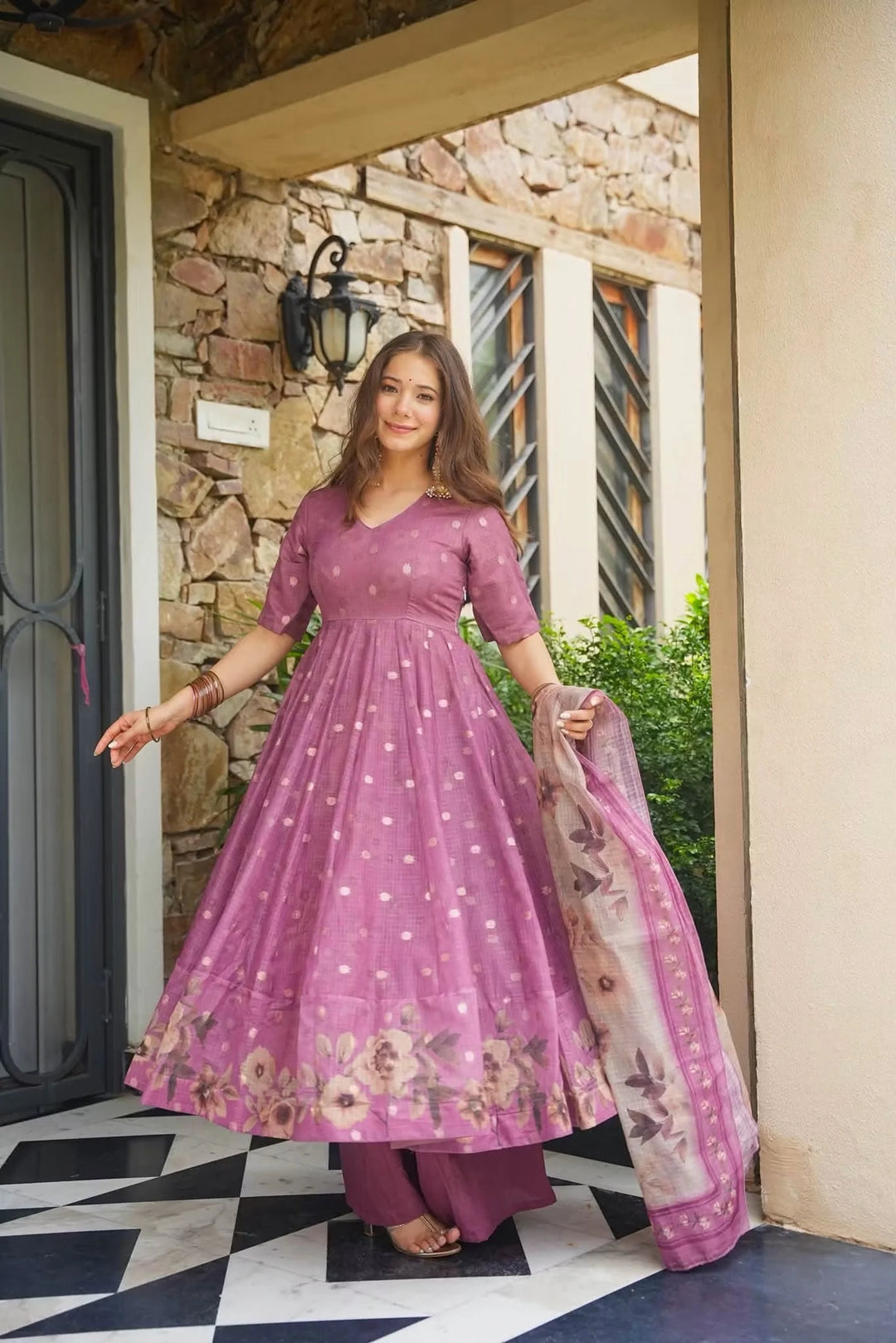 Premium Purple Kota Doria Kurta Set with Dupatta & Bottom | ShreMall