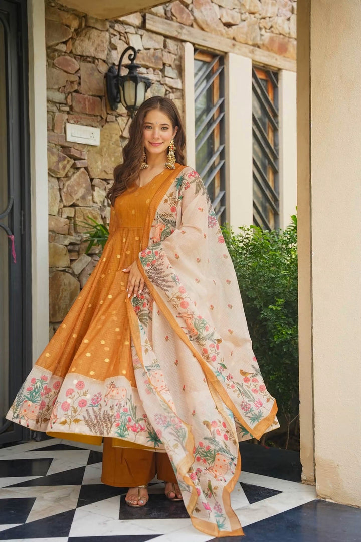 Premium Mustard Kota Doria Kurta Set with Dupatta & Bottom | ShreMall