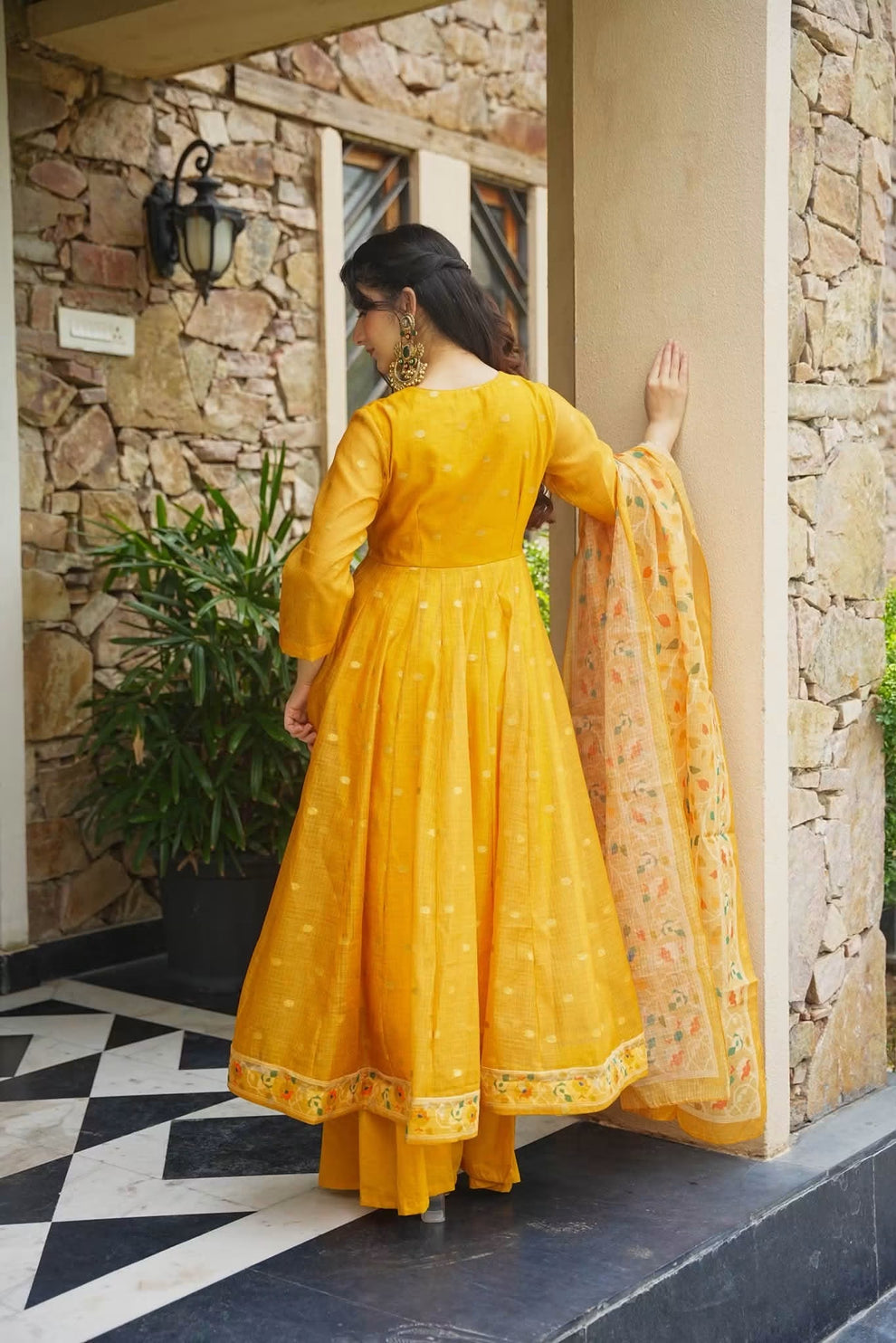 Premium Yellow Kota Doria Kurta Set with Dupatta & Bottom | ShreMall