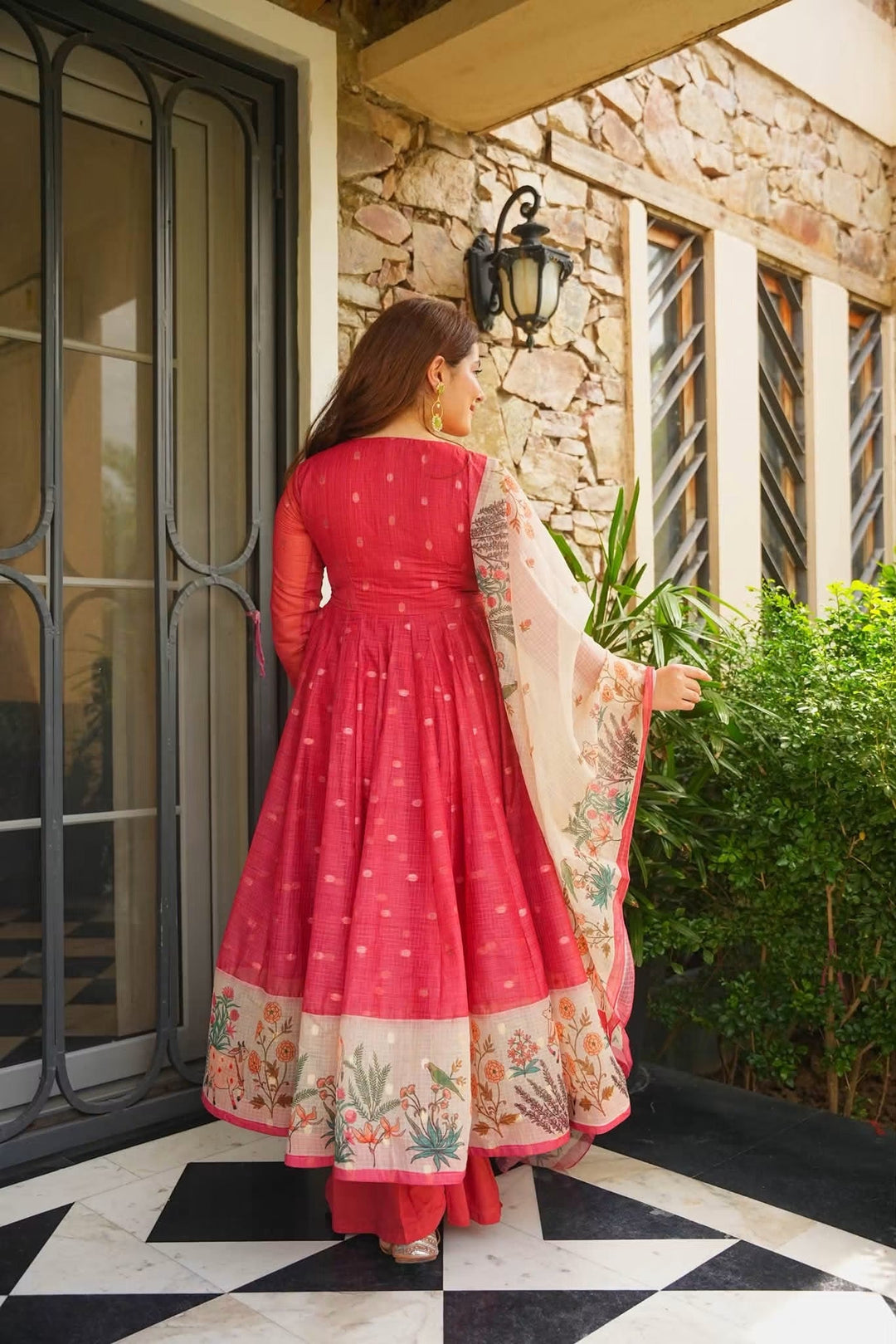 Premium Red Kota Doria Kurta Set with Dupatta & Bottom | ShreMall
