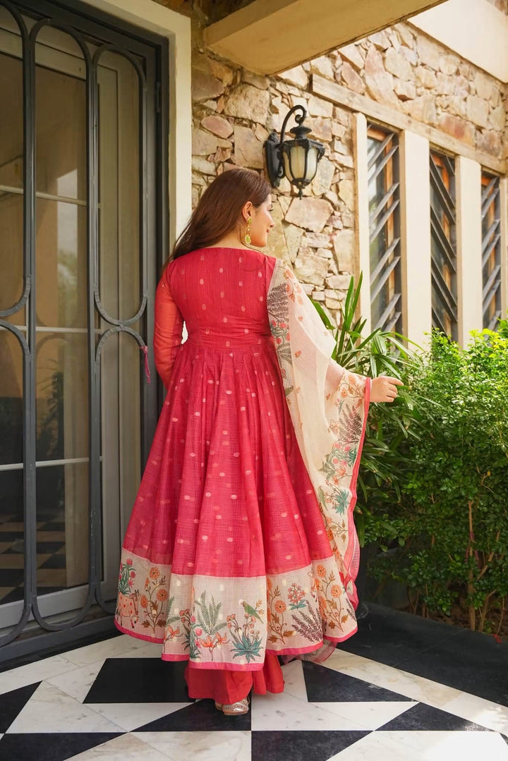 Premium Red Kota Doria Kurta Set with Dupatta & Bottom | ShreMall