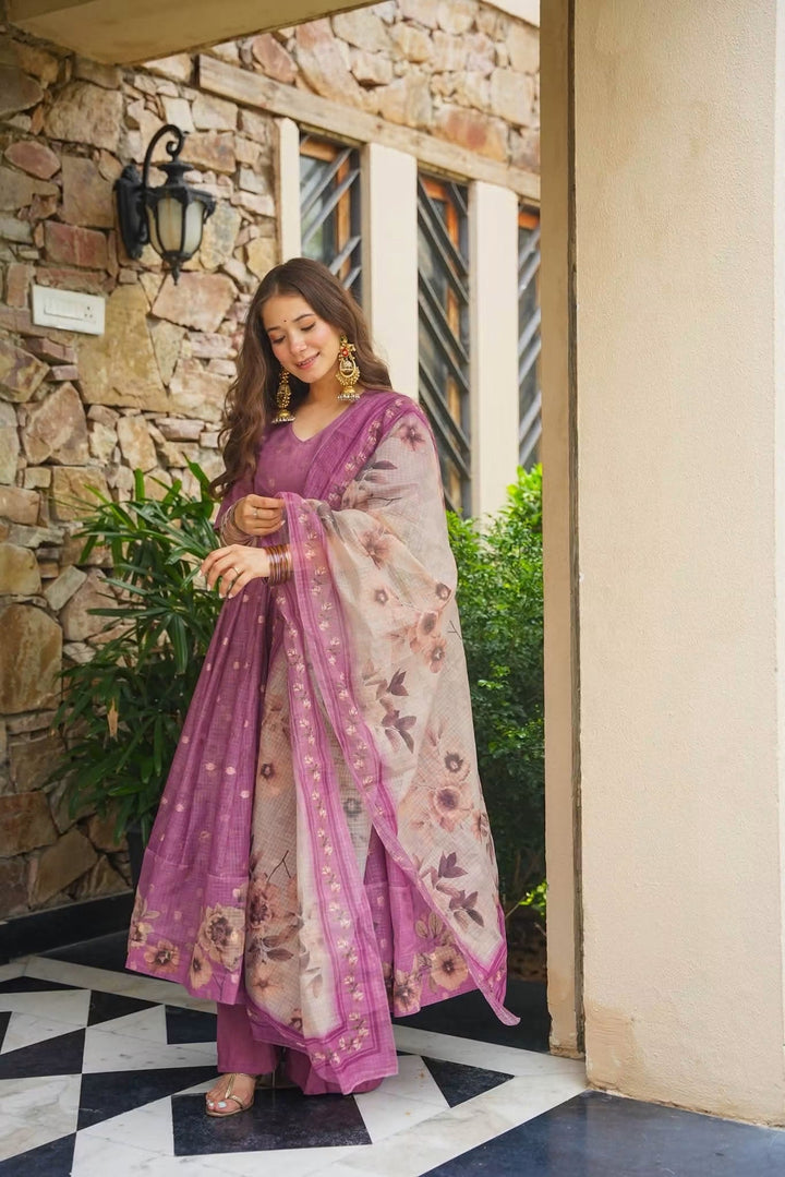 Premium Purple Kota Doria Kurta Set with Dupatta & Bottom | ShreMall