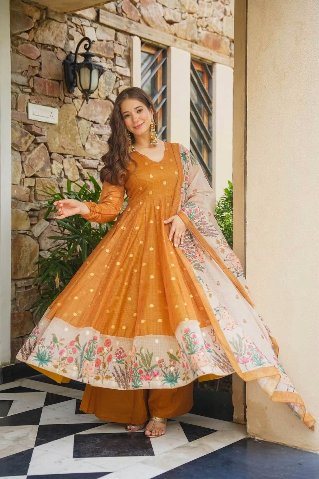 Premium Mustard Kota Doria Kurta Set with Dupatta & Bottom | ShreMall