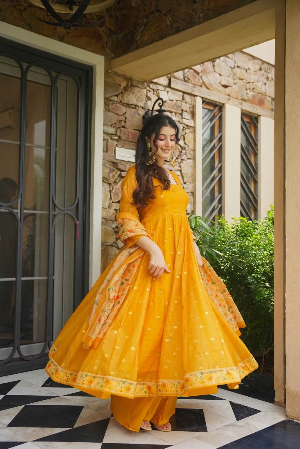 Premium Yellow Kota Doria Kurta Set with Dupatta & Bottom | ShreMall
