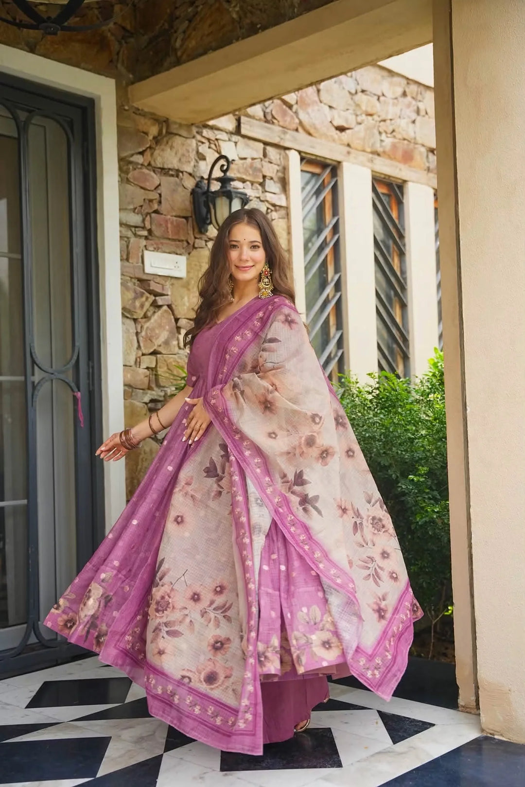 Premium Purple Kota Doria Kurta Set with Dupatta & Bottom | ShreMall