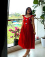 Red Vichitra Silk Handwork Maxi Dress with Beads & Kardana Embroidery Ethnic Party Wear Gown