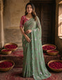 Sage Green Georgette Embroidered Saree with Floral Sequin Work & Designer Blouse