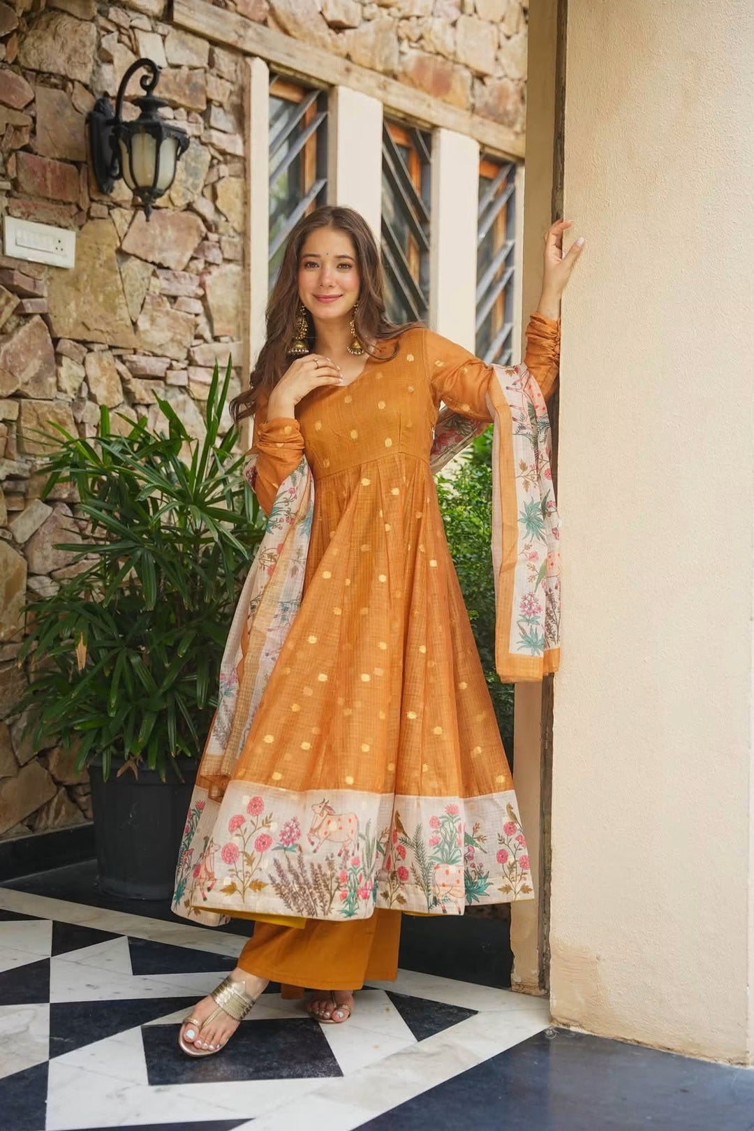 Premium Mustard Kota Doria Kurta Set with Dupatta & Bottom | ShreMall