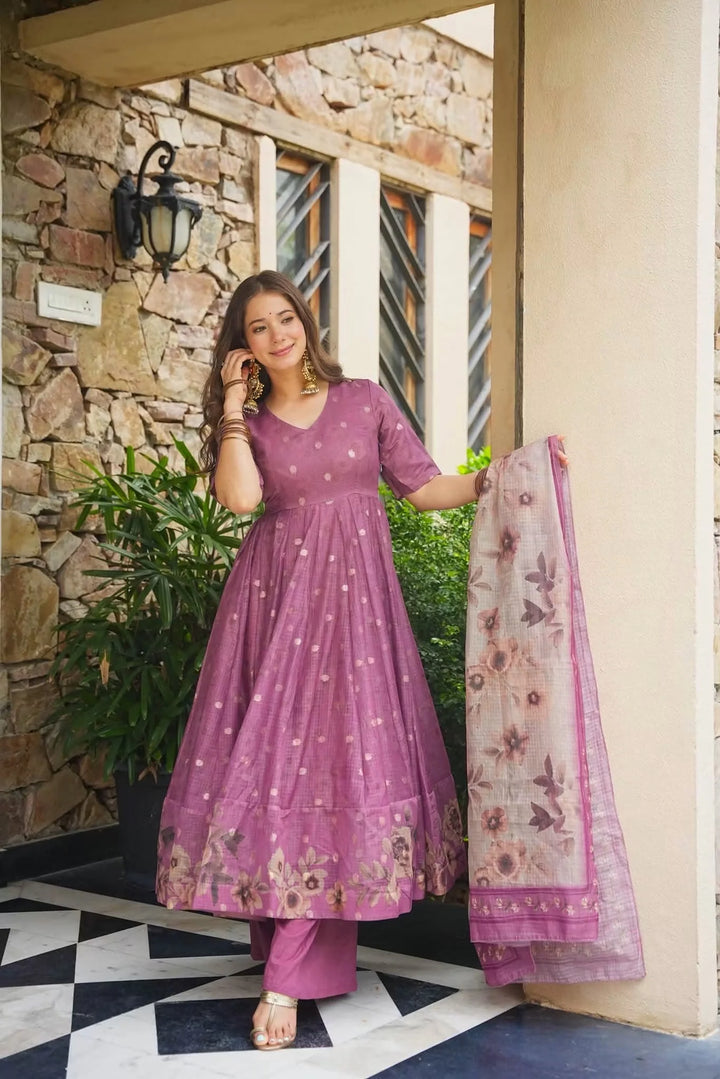 Premium Purple Kota Doria Kurta Set with Dupatta & Bottom | ShreMall