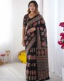 Black Modal Silk Saree with Traditional Ajrakh-Inspired Circular Motif Print & Designer Pallu | Festive & Ethnic Wear Saree