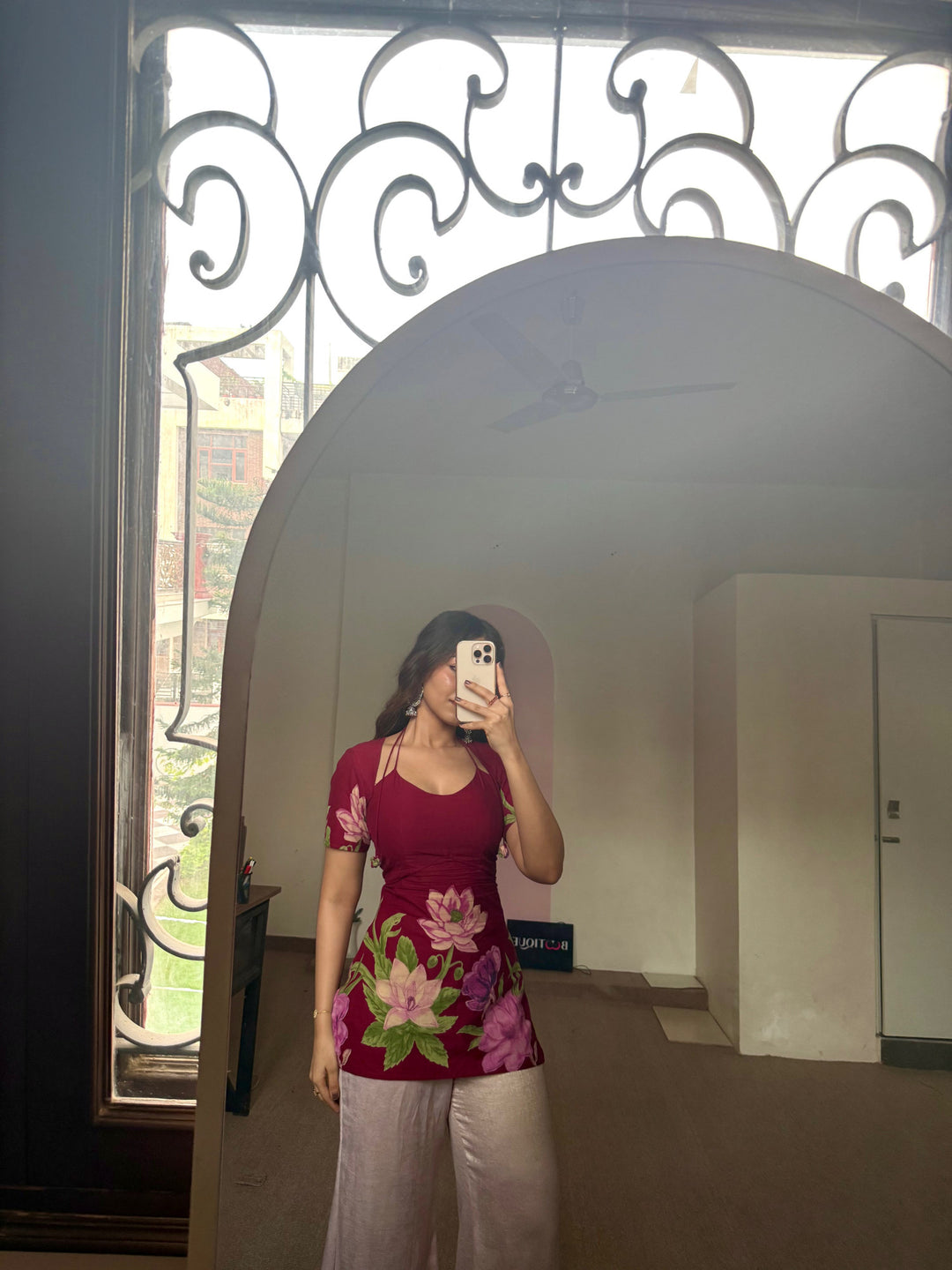 Laila Kurti – Deep Maroon Floral Pure Cotton Kurti with Soft Double Lining