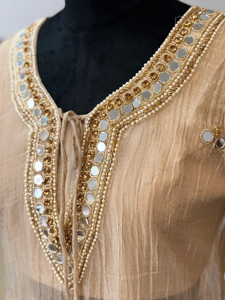 Dusty Champagne Gold Handwork Necklace Sharara set