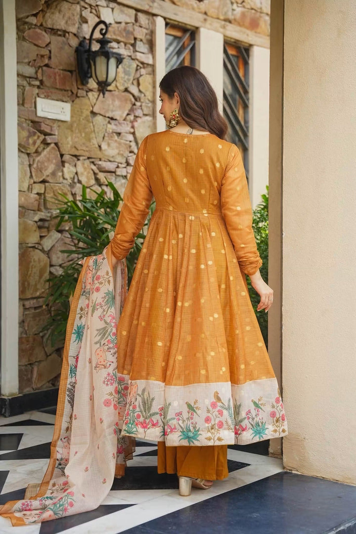 Premium Mustard Kota Doria Kurta Set with Dupatta & Bottom | ShreMall