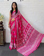 Rani Pink Modal Silk Saree with Elephant Motif Ajrakh Print & Designer Pallu | Festive Ethnic Wear Saree