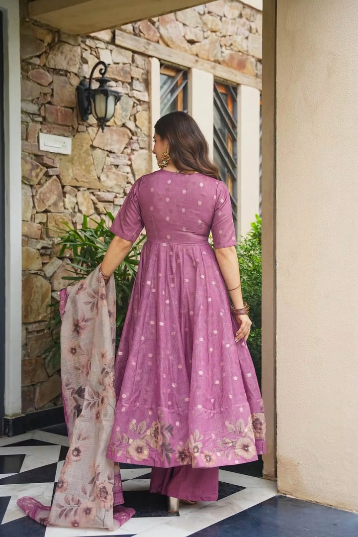 Premium Purple Kota Doria Kurta Set with Dupatta & Bottom | ShreMall