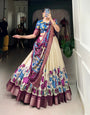 Ivory & Royal Blue Kalamkari Dola Silk Lehenga Set – A Blend of Heritage and Grandeur