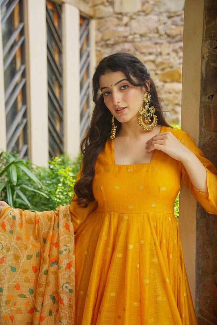 Premium Yellow Kota Doria Kurta Set with Dupatta & Bottom | ShreMall