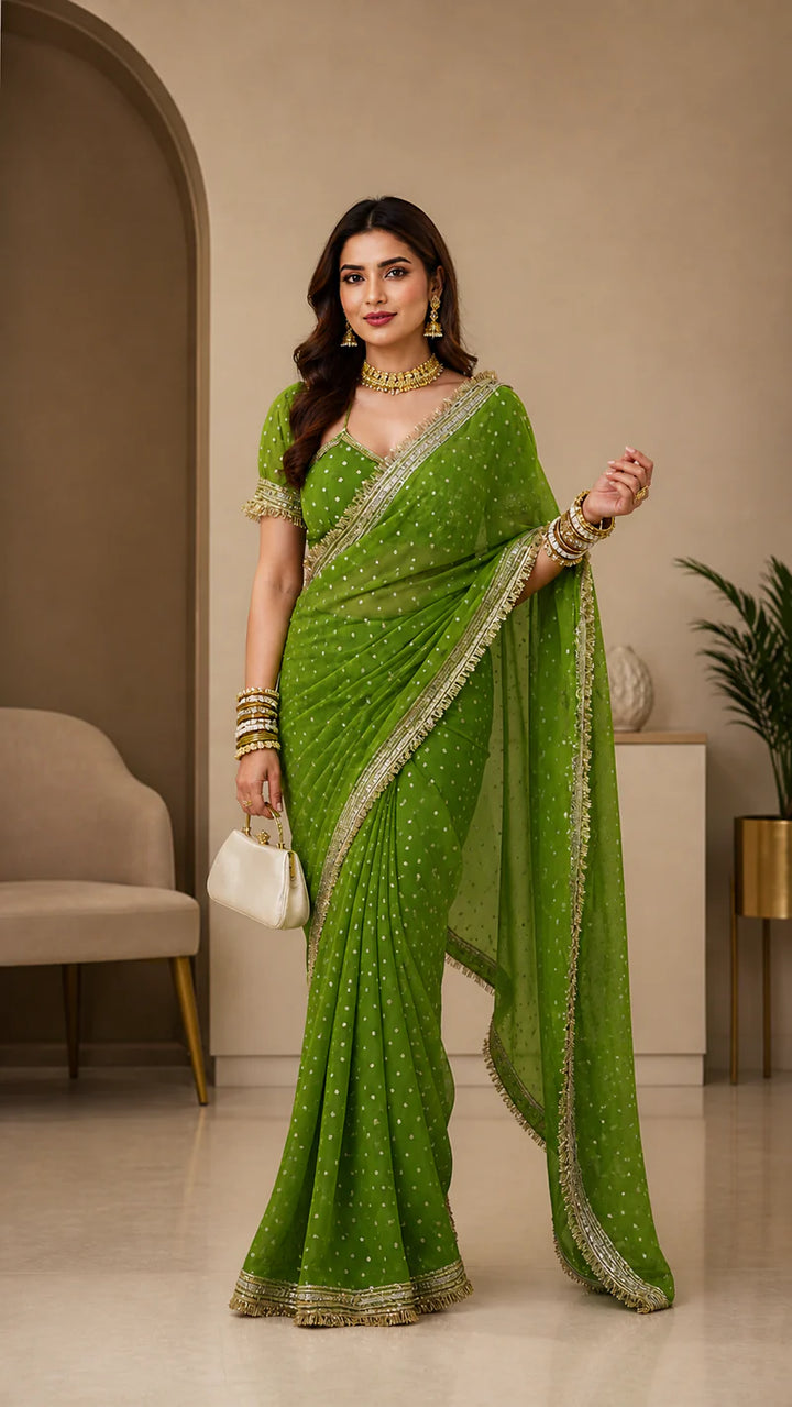 Graceful Green Viscose Saree with Embroidered Lace Border