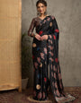 Black Gajji Silk Saree with Red Leaf Buta, Gold Border & Multicolor Abstract Pallu
