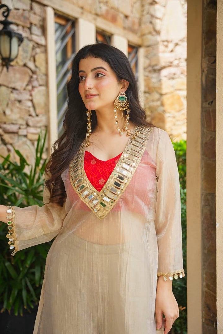 Golden Tissue Indo-Western Festive Anarkali Set