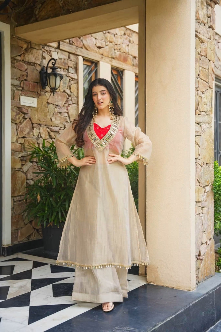 Golden Tissue Indo-Western Festive Anarkali Set