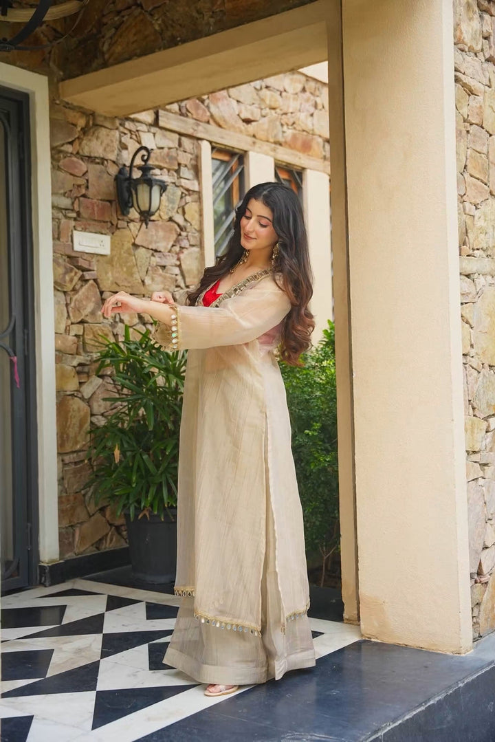 Golden Tissue Indo-Western Festive Anarkali Set