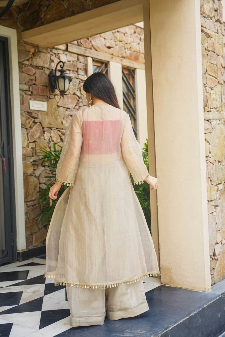 Golden Tissue Indo-Western Festive Anarkali Set